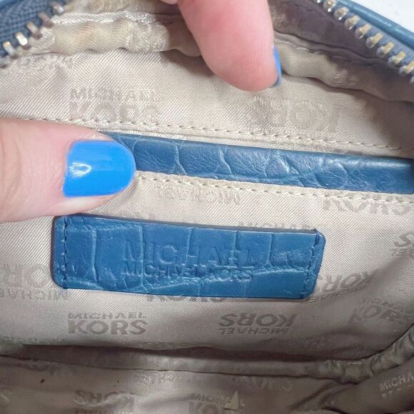 Michael Kors Blue Crocodile Embossed Leather Silver Chain Crossbody Bag Purse - Picture 5 of 8